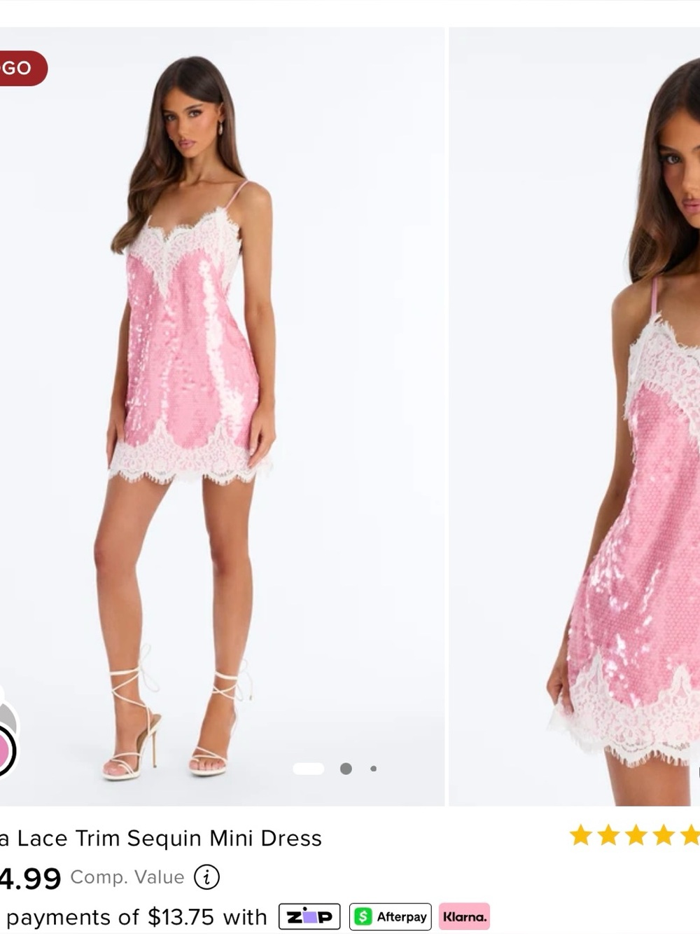 Fashion Nova Pink Sequin Slip Dress with White Lace Trim